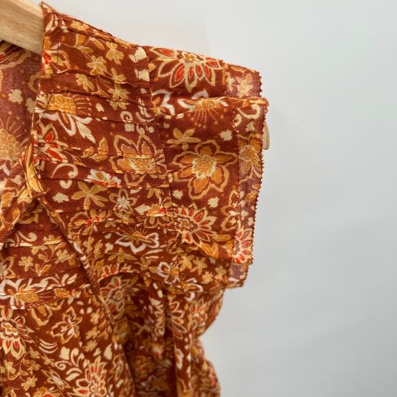 SUNDRY NWT Evereve Sienna Rust Floral Flutter Sleeve Blouse // Small - Picture 9 of 13